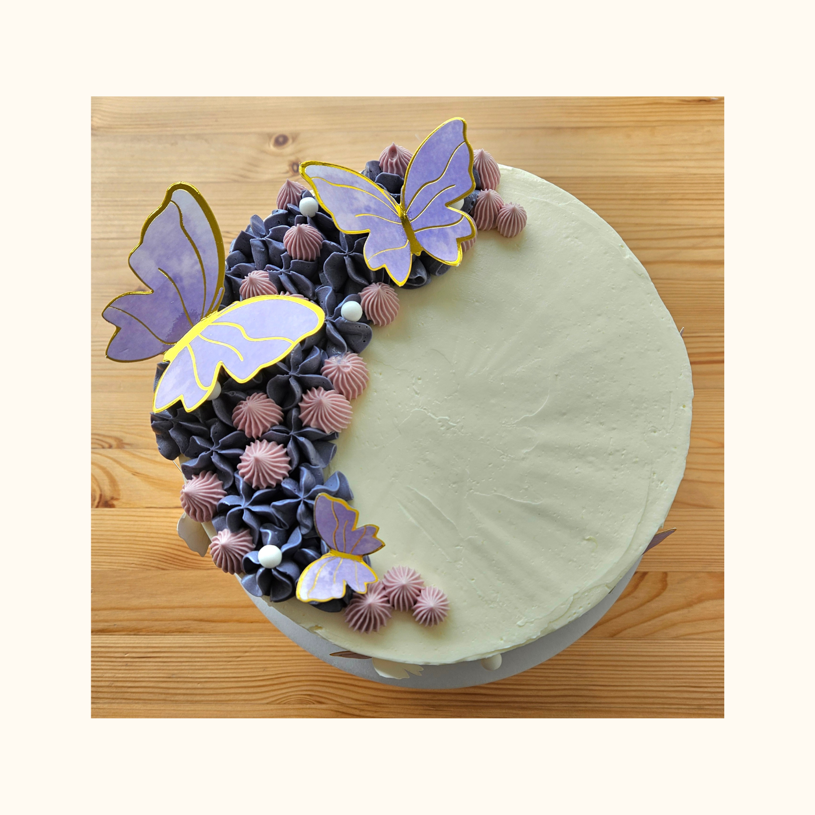 White & Purple with Butterflies Cake